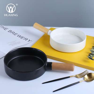 High quality oven safe round ceramic pizza baking dishes & pans tray porcelain set with handle