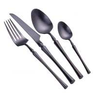 Hot sale 4pcs full black matte cutlery set stainless steel kitchen cooking eating utensils set