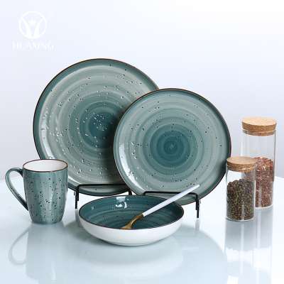 high quality cheap price dinner plate and mug green porcelain dinnerware sets for household