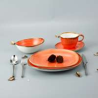 Wholesale price unique design orange color glazed ceramic porcelain restaurant party crockery dinnerware set