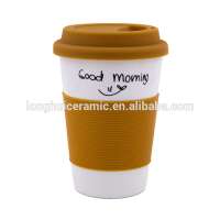 14oz colorful silicone cover and sleeve custom ceramic mug without handle