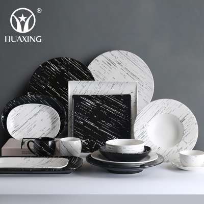 Good Appearance Eco Handpainting Crockery Black Matt ceramic dinner plate Porcelain Italian Dinner Set