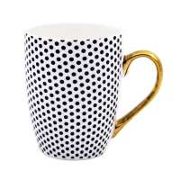 Custom black dots painted royal gold handle ceramic 12oz coffee mug