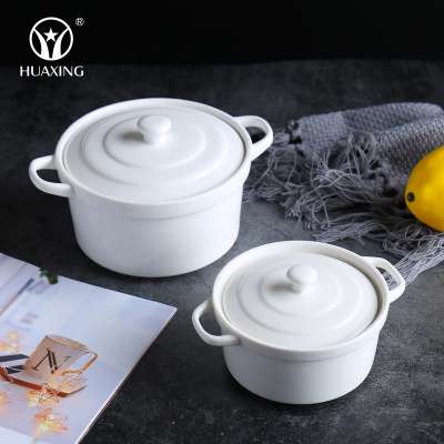 factory price hot sale ceramic porcelain soup tureen cooking pot with lid&handle