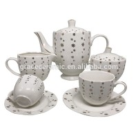 Modern White Gold Snowflake Designer Ceramic Porcelain Fine china 15 pcs Coffee Set