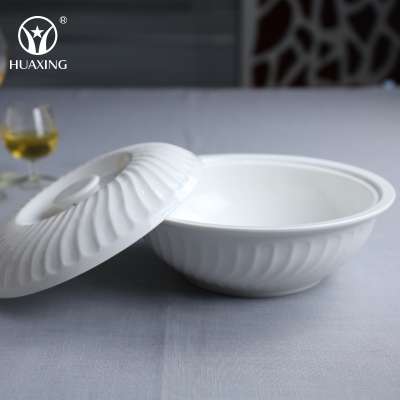 restaurant use white round shape ceramic porcelain soup pot with lids