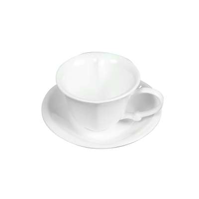 White simple design tea coffee cup and saucer set with custom logo