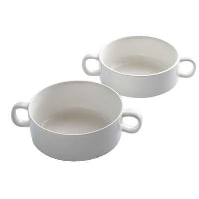 Restaurant Porcelain Borscht Corn Cream Dish 400ml White Soup Bowl With Handle and saucer