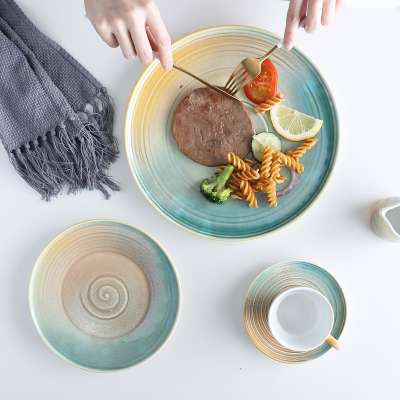 High temperature ceramic plate creative colorful dinnerware set luxury porcelain for restaurant