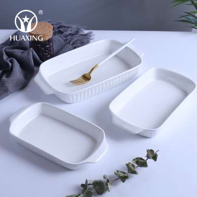 wholesale ceramic dishes plate baking tray set oem white porcelain bakeware ceramics with handles