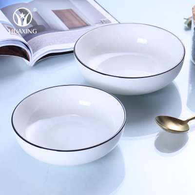 wholesale Japanese style white with black line ceramic serving salad bowls porcelain